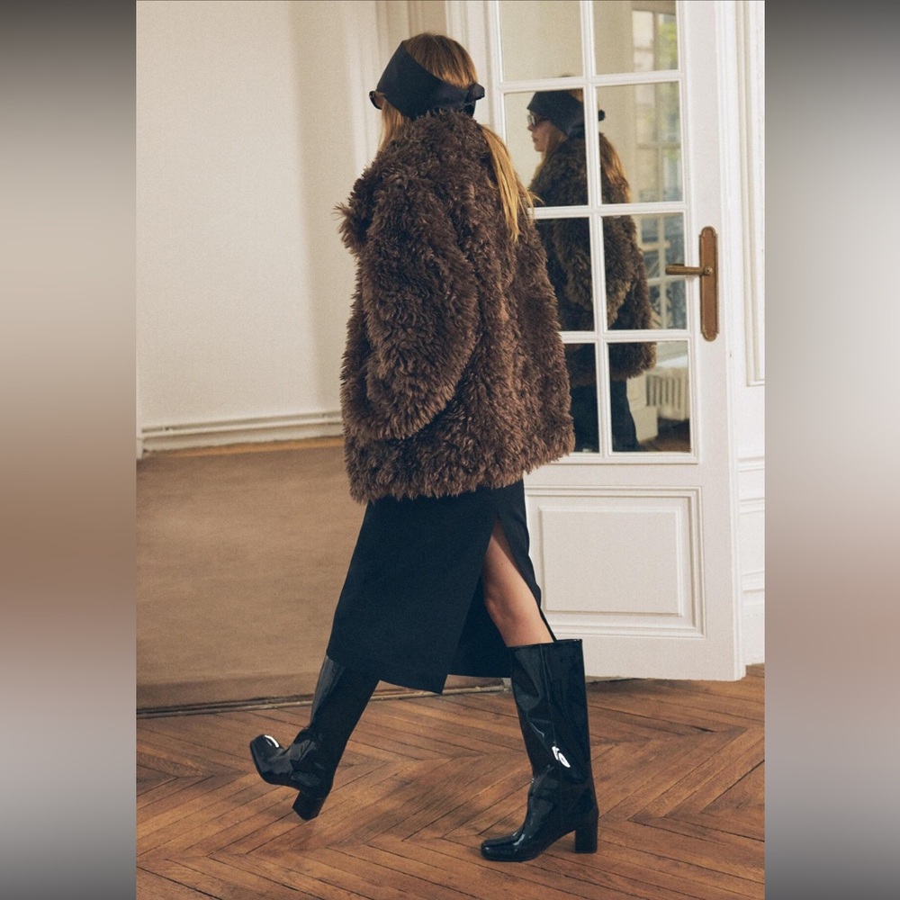 New ZARA ZW Collection Faux Fur Short Coat - Picture 8 of 16
